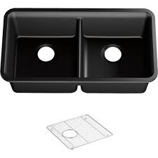 Check spelling or type a new query. Kohler Cairn Undermount Neoroc Granite Composite 33 5 In Double Bowl Kitchen Sink In Matte Black With Basin Rack K 8199 Cm1 The Home Depot