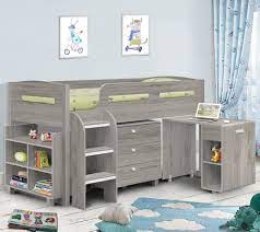 Mid sleeper bunk beds come with a variety of storage facilities like bookcases, shelves, drawers, cupboards, chests of drawers and even with cubby holes where your kids can keep different items such as toys, games, etc. Kimbo Grey Oak Mid Sleeper Cabin Bed Frame 3ft Single