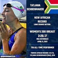 Explore tweets of tatjana schoenmaker @trschoenmaker on twitter. Swimming Stats On Twitter During The Third Day Of The South African Nationals Tatjana Schoenmaker Set A New Continental Record In The Women S 200 Breaststroke With A 2 20 17 The Time Is The