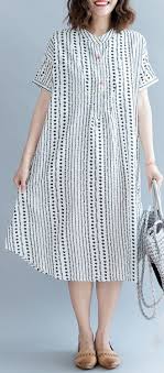 Baggy White Floral Cotton Shift Dress Oversized Casual Dress New Short Sleeve Pockets Stand Baggy Dresses Cotton Shift Dress Cotton Dress Summer Summer Fashion Dresses