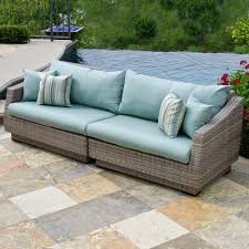 Rst Brands Cannes 2 Piece Patio Sofa With Bliss Blue Cushions Op Pesof Cns Bls K The Home Depot Patio Sofa Outdoor Sofa Outdoor Seating Set