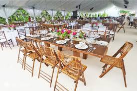 Festnight 3 piece folding picnic beer table with 2 foldable seating bench chair set portable bamboo outdoor dining furniture for patio,garden,camping,backyard use. Bamboo Chair Weddings Events Cancun Party Rentals