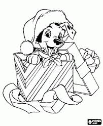 Dalmatian Puppy In A Gift Box And With Santa Claus Hat Disney Dog Coloring Page Disney Coloring Pages Disney Colors