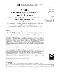 You may think this is new but in fact it's the oldest type of marketing we know. Pdf The Impact Of Electronic Word Of Mouth The Adoption Of Online Opinions In Online Customer Communities