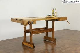 Caster wheels to move it around the shop and locking in place. Carpenter Salvage Antique Workbench Kitchen Island Wine Cheese Table 34386 Farmhouse Style Furniture Workbench Woodworking Workbench