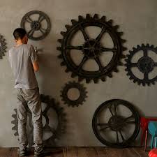 Vintage Indutrial Wood Large Gear Wall Decoration Muons Hanging Loft Retro Bar Shop Store Ho Industrial Wall Art Vintage Industrial Decor Industrial Wall Decor