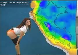 Lady showing on tv wether forecast indiferent way