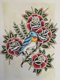 Blue Bird And Rose Tattoo Pin On My Flash Art