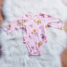 Old Navy One Pieces Baby Girl Pink Long Sleeve Onesie With Flowers Poshmark