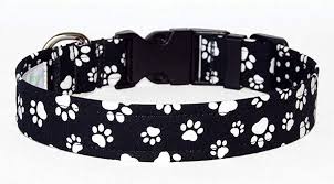 Black And White Paw Print Black Paw Prints Dog Collar 100 Cotton Black With White Paw Prints Medium Adjusts 12 17 Unique Items Products Amazon Handmade Paw Print
