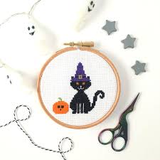 List of 5 free cat ear beanie crochet patterns. Halloween Cat Cross Stitch Kit For Beginners Hannah Hand Makes
