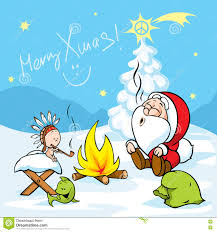 Merry Xmas Santa With Baby Jesus Sitting By The Fire And Smokes Indian Peace Pipe Vector Stock Vector Illustration Of Cartoon Smoke 78171168