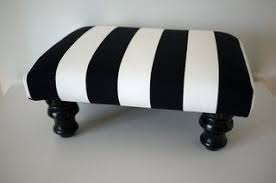 Black And White Striped Outdoor Ottoman Wide Black And White Striped Footstool Ottoman By Mend Etc Contemporary Ottomans And Cubes By Etsy White Curtains Living Room Black Decor White Curtains