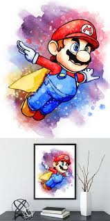 Mario Watercolor Art Print Super Mario Poster Super Mario Printable Wall Art Nursery Decor Gift Idea Super Mario Art Mario Art Watercolor Art Prints