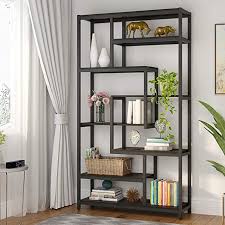 Amazon Com Tribesigns 8 Shelves Staggered Bookshelf Rustic Industrial Etagere Bookcase For Office Vintage Book Shelves Dis In 2020 Etagere Bookcase Shelves Bookcase