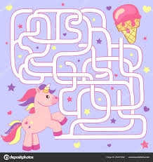 Unicorn Zoeken Pad Ertoe Ijs Labyrint Doolhof Spel Voor Kinderen Stockvector C Alka5051 202270992
