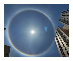 Halo is the name for a family of optical phenomena produced by light (typically from the sun or moon) interacting with ice crystals. In Pics Beautiful Glimpses Of The Unique Sun Halo Witnessed In Bengaluru Go Viral