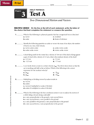 Two Dimensional Motion And Vectors Test A