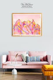 Mountains Wall Art Printable Watercolor Pink Orange Yellow Etsy Pink Wall Art Ideas Pink Wall Decor Mountain Wall Art