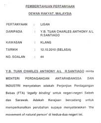 Senarai timbalan menteri perdagangan dan industri. Menteri Perdagangan Antarabangsa Dan Industri Charles Santiago
