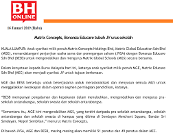 Berita harian online december 30, 2020. Matrix Concepts Bonanza Educare Tubuh Jv Urus Sekolah Berita Harian Online Matrix Concepts Holdings Berhad
