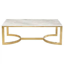 Made from solid marble, giving natural variations in colour. Nata Hollywood White Marble Brass Horse Shoe Rectangular Coffee Table 51 W 60 W Kathy Kuo Home