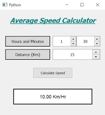 If the distance was 200 kilometers and it took 4 hours to cover it, then the speed was 200 / 4 = 50 km/h (kilometers per hour). Pyqt5 Average Speed Calculator Geeksforgeeks