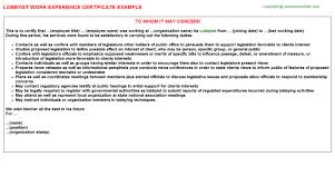 Lobbyist Career Templates Examples