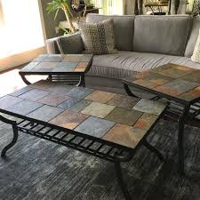 The many levels of this original coffee table are a smart solution to organize the objects on the top, while adding a certain movement to its shape. Slate Stone Tile Metal Frame Coffee Table Set Classifieds For Jobs Rentals Cars Furniture And Free Stuff