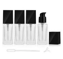 4 Pack Liquid Foundation Bottle Square Clear Glass Lotion Pump Bottles  Cosmetic Cream Dispenser Bottle Travel Essential Oils Emulsion Essence ...