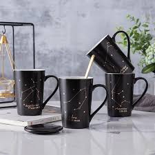 Black Constellation Cute Beautiful Ceramic Mug With Lid Spoon Tea Mi Missmangocathy X Familight In 2020 Ceramic Mug With Lid Mugs Pretty Mugs