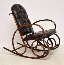 Original Antique Victorian Thonet Bentwood Rocking Chair Upholstered In Brown Leather In Good Condition The Back Rocking Chair Bentwood Rocking Chair Chair