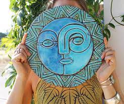 Sun And Moon Wall Decor Wall Art Garden Art Outdoor Decor Extra Large Sun And Moon Art 1 Ceramic Wall Art Outdoor Wall Art Exterior Wall Art