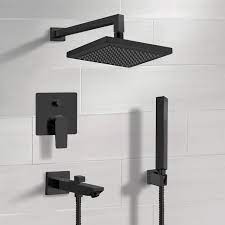 Shop a wide selection of matte black kitchen faucets, bathroom faucets, shower fixtures, accessories, lighting and more at moen.com. Remer Tsh41 By Nameek S Tyga Matte Black Tub And Shower Set With 8 Rain Shower Head And Hand Shower Thebathoutlet