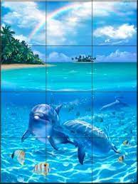 Dolphin design bathroom 3d tiles are used to beautify residential and commercial spaces, be it the kitchen backdrop or the exterior walls of the building. Dolphin And Whale Art Heavenly Days Tile Mural Tile Murals Dolphins Dolphin Images