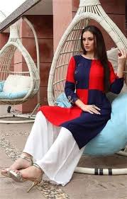 Acquire This Homely Blue Red Simple Indian Kurti For Girls To Pair With Palazzo This Long Rayon Top Having 3 4 S How To Wear Kurti Designs Trendy Kurti