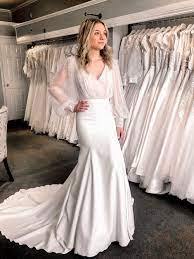 Bishop Sleeve Wedding Dress Lace And Crepe Wedding Dresses Lace Wedding Dresses Wedding Dress Store