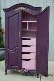 French Provincial Armoire Painted In A Rich Purple With A Soft Pink Interior Shabby Chic Vanity Chair Furniture Makeover Refurbished Furniture
