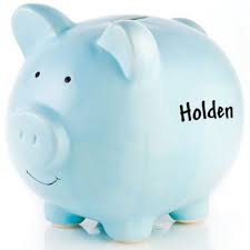 These traditional and stylish cutie banks come with your choice of over 100 designs. Personalized Blue Ceramic Piggy Bank
