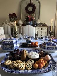 The english table setting has the service plate in the center with a folded napkin lying diagonally. A Festive Table With Spode S Blue Italian Hill House Vintage