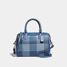 Nwt michael kors mini satchel with card case new michael kors glittery mini ciara crossbody & matching card case orig price $446 both leather, goldtone hardware & color pale gold handles 3 drop interior 3 cc slots detachable strap 25 drop. Coach F66930 Mini Bennett Satchel With Buffalo Plaid Print Cornflower Silver Coach Handbags