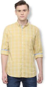 Van Heusen Men Checkered Casual Yellow White Shirt