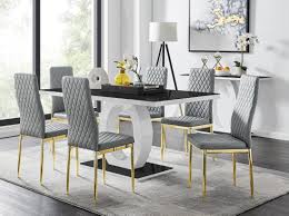 Find black round dining tables at lowe's today. Giovani Black Dining Table 6 Milan Gold Chairs Furniturebox