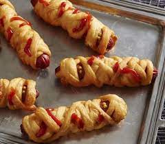 Fried Crescent Mummy Dogs Recipe Dog Recipes Easy Halloween Food Mummy Hot Dogs Recipe