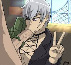 1boy 1girls :>= akame ga kill! atnog big penis breasts cleavage  eye patch fellatio female gesture large breasts large penis mechanical arm  mechanical pencil najenda (akame ga kill!) oral