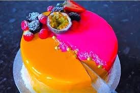 This Stunning And Elegant Cake Combines Two Of My Favourite Flavours Passion Fruit And Mango It Con Passion Fruit Mousse Mango Glaze Recipe Passion Fruit Cake