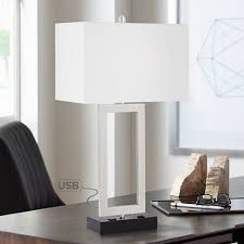 Todd Brushed Nickel Table Lamp With Usb Port And Outlet 19n09 Lamps Plus Modern Table Lamp Nickel Table Lamps Table Lamp