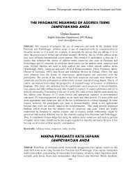 Bahkan, ruang untuk tampil, aktor, dan penonton adalah tiga persyaratan paling mendasar dari teater. Pdf The Pragmatic Meanings Of Address Terms Sampeyan And Anda