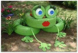 Cute Green Frog Made Out Of Old Tires Recycled Garden Art Garden Frogs Yard Art Crafts