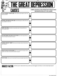 The build up 4.2 rugged individualism 4.3 social and cultural effects 4.4 the dust bowl 4.5 the new deal 4.6 effects and controversies of the new deal 4.7 the tennessee valley authority 4.8 rhetoric of the great depression 4.9 political cartoons of the new deal students analyze the causes and effects of the great. Great Depression Causes Worksheets Teaching Resources Tpt